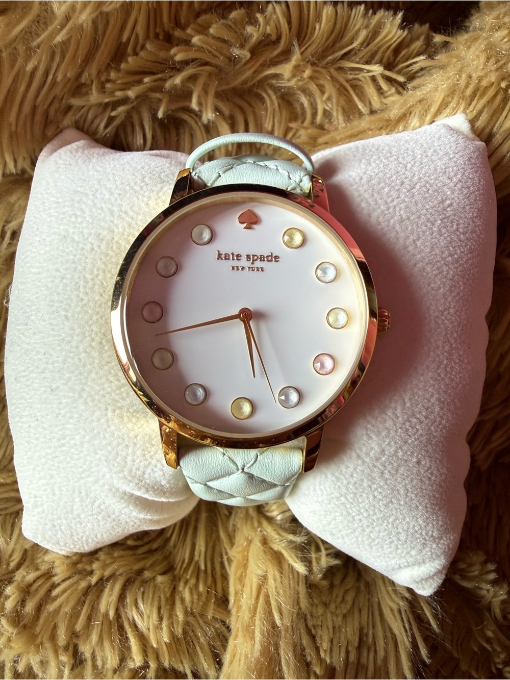 Kate Spade New York Quilted Leather Strap Gold-Tone Crystal Dot Watch